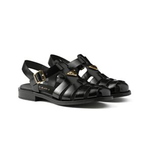 Prada Women's Leather Fisherman Sandals 1X889 Black