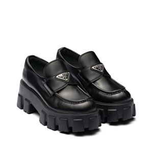 Prada Women's Brushed Leather Monolith Loafers Black