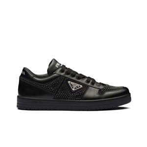 Prada Women's Downtown Leather Sneakers With Crystals 2EE393 Black