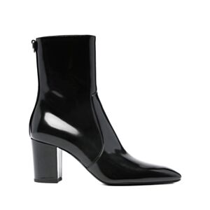 Saint Laurent Women's Betty Buckled Glossed-Leather Knee Boots Black