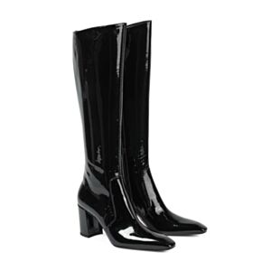 Saint Laurent Women's Lauren 70 Patent Leather Knee-High Boots Black