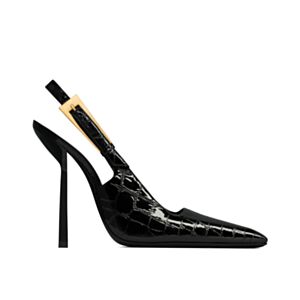 Saint Laurent Women's Lee Slingback Pumps In Crocodile-Embossed Leather Black