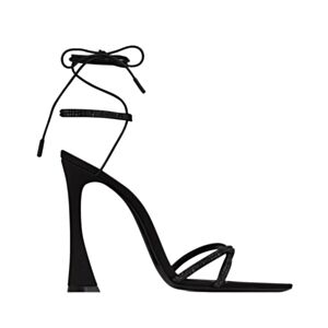 Saint Laurent Women's ?Liza Sandals In Satin Crepe And Rhinestones Black