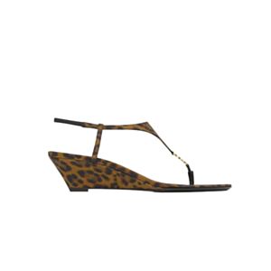 Saint Laurent Cassandra Wedges In Leopard Grosgrain Coffee