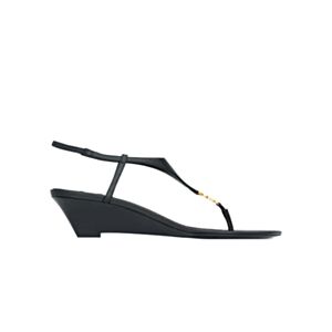 Saint Laurent Le Cassandra Smooth Leather Wedge Sandals Black