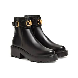 Valentino Women's Garavani Buckle-Opening Chunky Heel Ankle Boots Black