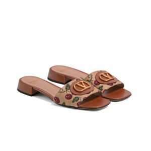 Valentino Garavani Vlogo Signature Cherry Jacquard Sandals Coffee