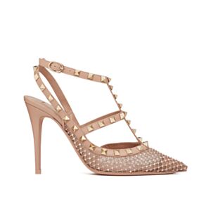 Valentino Women's Rockstud Mesh Pump With Crystals And Straps 100MM 