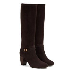 Valentino Women's Garavani 70mm Buckle-Detail Suede Boots Dark Coffee