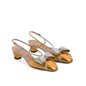 Valentino Garavani Bowow Slingback Pumps In Laminated Nappa 45Mm Golden