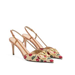 Valentino Garavani Vlogo Signature Cherry Pattern Jacquard Lace-Up High Heels Coffee