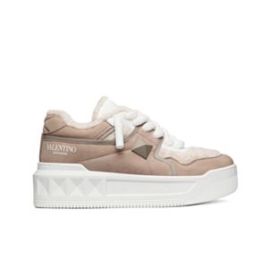 Valentino Unisex One Stud Xl Nubuck And Wool Sneaker Dark Coffee