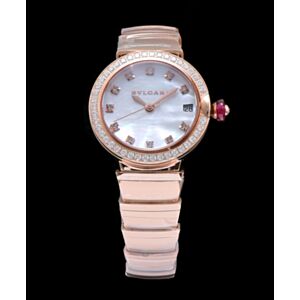 Bvlgari Lvcea White Dial Diamond Hour Markings Rose Gold Case With Diamonds Two Tone Bracelet White