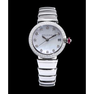 Bvlgari Lvcea White Dial Diamond Hour Markings stainless steel Case With Diamonds Two Tone Bracelet White