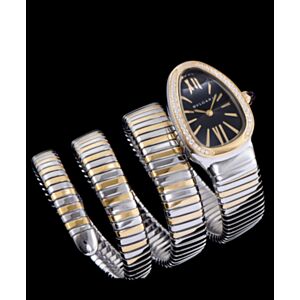 Bvlgari 18ct pink-gold, stainless steel and diamond watch Black