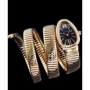 Bvlgari 35mm 18K Pink Gold Serpenti Tubogas Diamond Watch Black