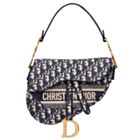 Christian Dior Saddle Original Oblique Embroidered Canvas Bag Dark Blue