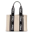 Chloe Medium Woody Logo Strap Canvas Tote Black