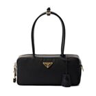 Prada Re-Nylon And Leather Small Top-handle Bag With Padlock 1BB133 Black