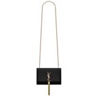 Saint Laurent Kate Small With Tassel In Embossed Crocodile Shiny Leather Black