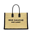 Saint Laurent Rive Gauche Tote Bag In Raffia And Leather Apricot
