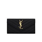 Saint Laurent Monogram Large Flap Wallet In Grain De Poudre Embossed Leather Black