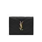 Saint Laurent Monogram Compact Tri Fold In Grain De Poudre Embossed Leather Black