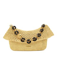 Loewe Medium Ola Bag In Raffia And Calfskin Apricot