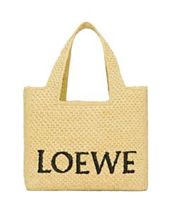 Loewe Small Font Tote In Raffia Apricot