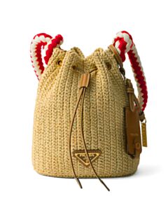 Prada Crochet And Leather Mini Bucket Bag Black